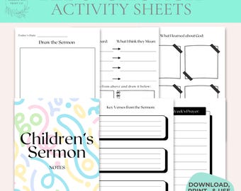 Kids Church Activities Printable, Sermon Notes Church Activity Pages, Christian Journal (Digital Download)
