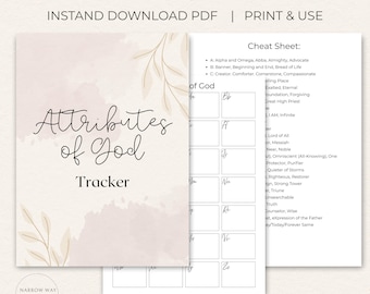 Eigenschaften Gottes A-Z Tracker, minimalistische Bibelstudie, Schrift druckbare (digitaler Download)