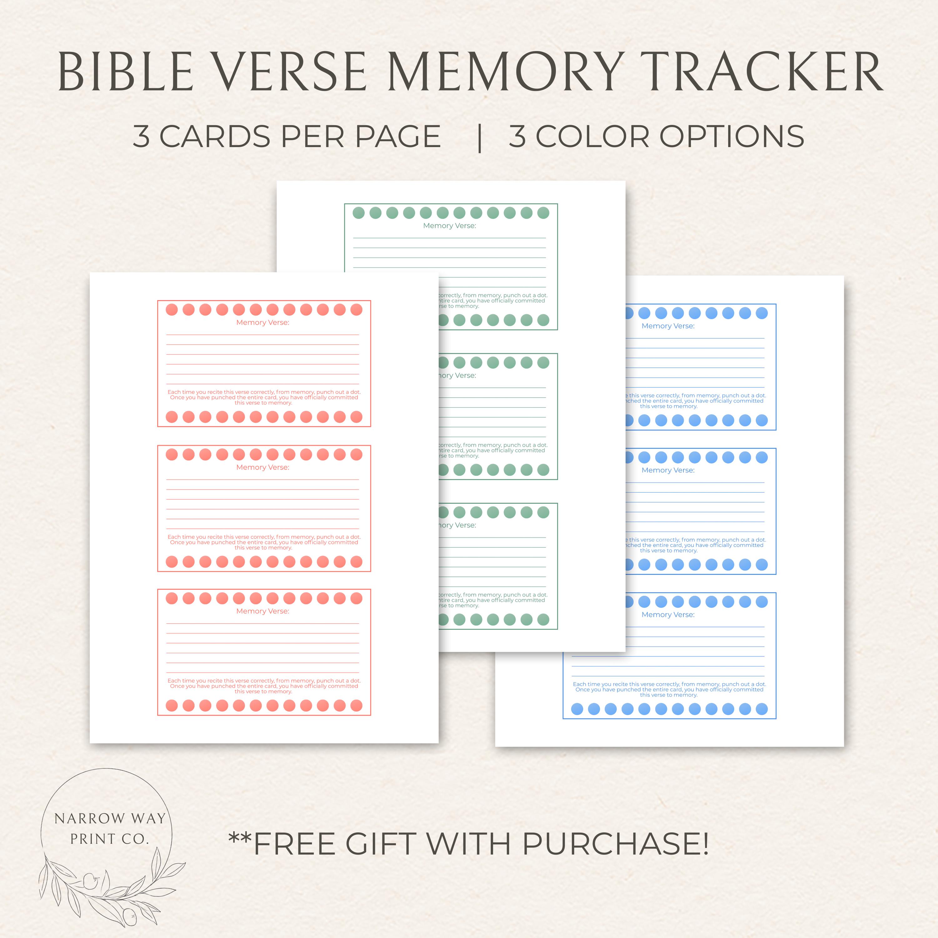 Scripture Memory Tracker Bible Verse Memory Tracker, Scripture Memorization Punch Cards (PDF ...