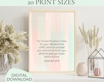 Scripture Wall Art, Watercolor Scripture Wall Art Printable, Bible Verse Wall Art Decor, Christian Home Decor (Digital Download)