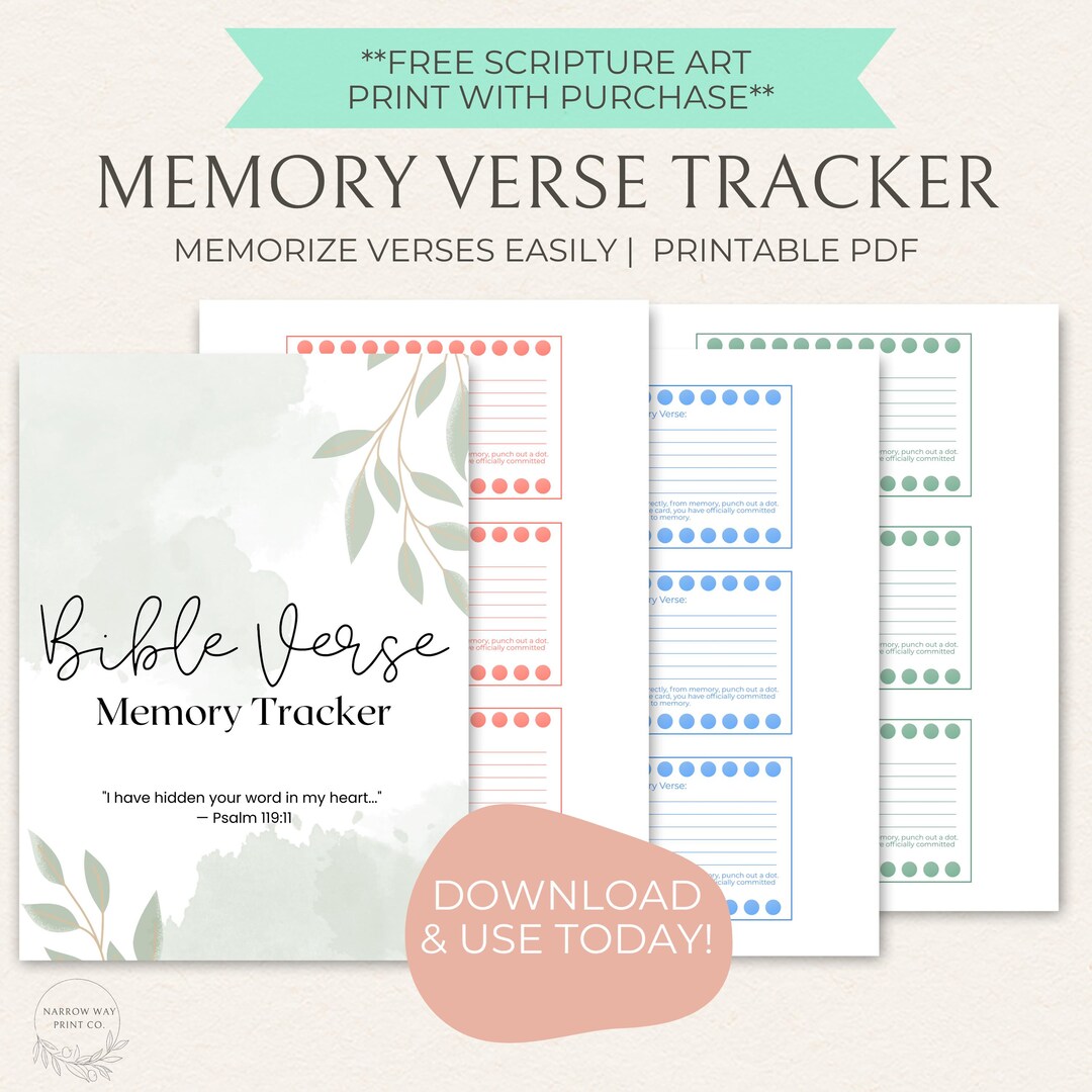 Bible Verse Memory Tracker, Scripture Memorization Punch Cards (PDF ...