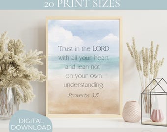 Scripture Wall Art, Ocean Scripture Wall Art Printable, Bible Verse Wall Art Decor, Trust in the Lord Proverbs 3:5  (Digital Download)