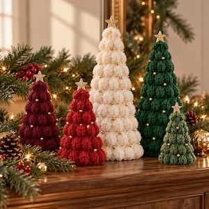 Crochet Christmas Tree Pattern PDF, Bobble Stitch Trees, Tabletop Holiday Decor