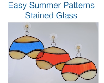 Easy Stained Glass Summer Suncatcher Patterns - PDF - Beach bum bathing suit and flip flop