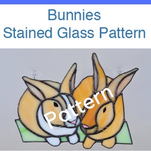 Stained Glass Bunnies Pattern - Bunny panel - PDF INSTANT DOWNLOAD