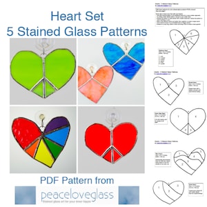 5 Stained Glass Heart Patterns - Heart Suncatchers - PDF INSTANT DOWNLOAD