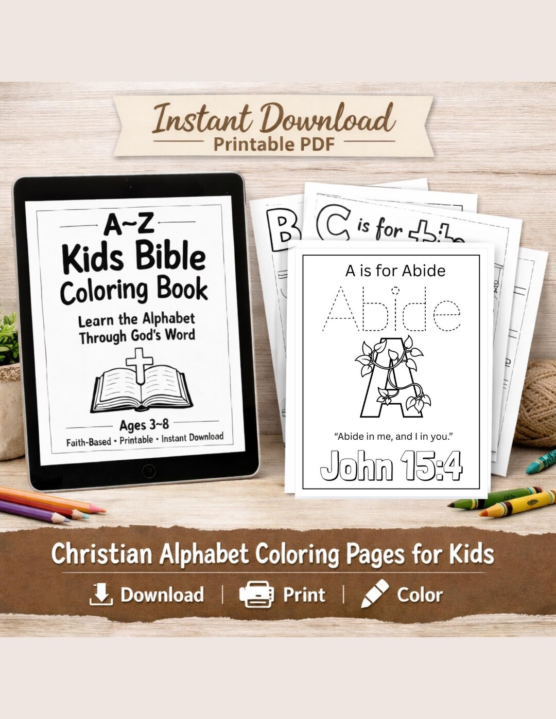 Kids Bible Alphabet Coloring Book | Christian Homeschool (PDF Pattern ...
