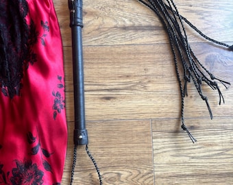 Cat o’Nine Tails Genuine Leather Whip handmade handwoven nine braids punishment discipline correctorion flogger leather wrapped handle BDSM