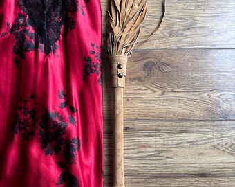Handmade Suede Leather Brown Mop Flogger with 53 different lengths and width falls BDSM Discipline whip, custom made handle, suede loop