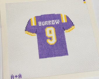 Burrow LSU Jersey 13 Mesh Hand Painted Needlepoint Canvas