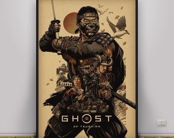 Ghost of Tsushima-poster, Jin Sakai-muurkunst, Ghost of Tsushima-spelkarakterprint, Samurai Warrior fanart-decor, cadeauposter