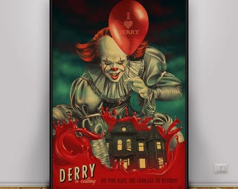 IT Pennywise-poster, horrorclownfilmdecor, enge filmafdruk, cadeauposter