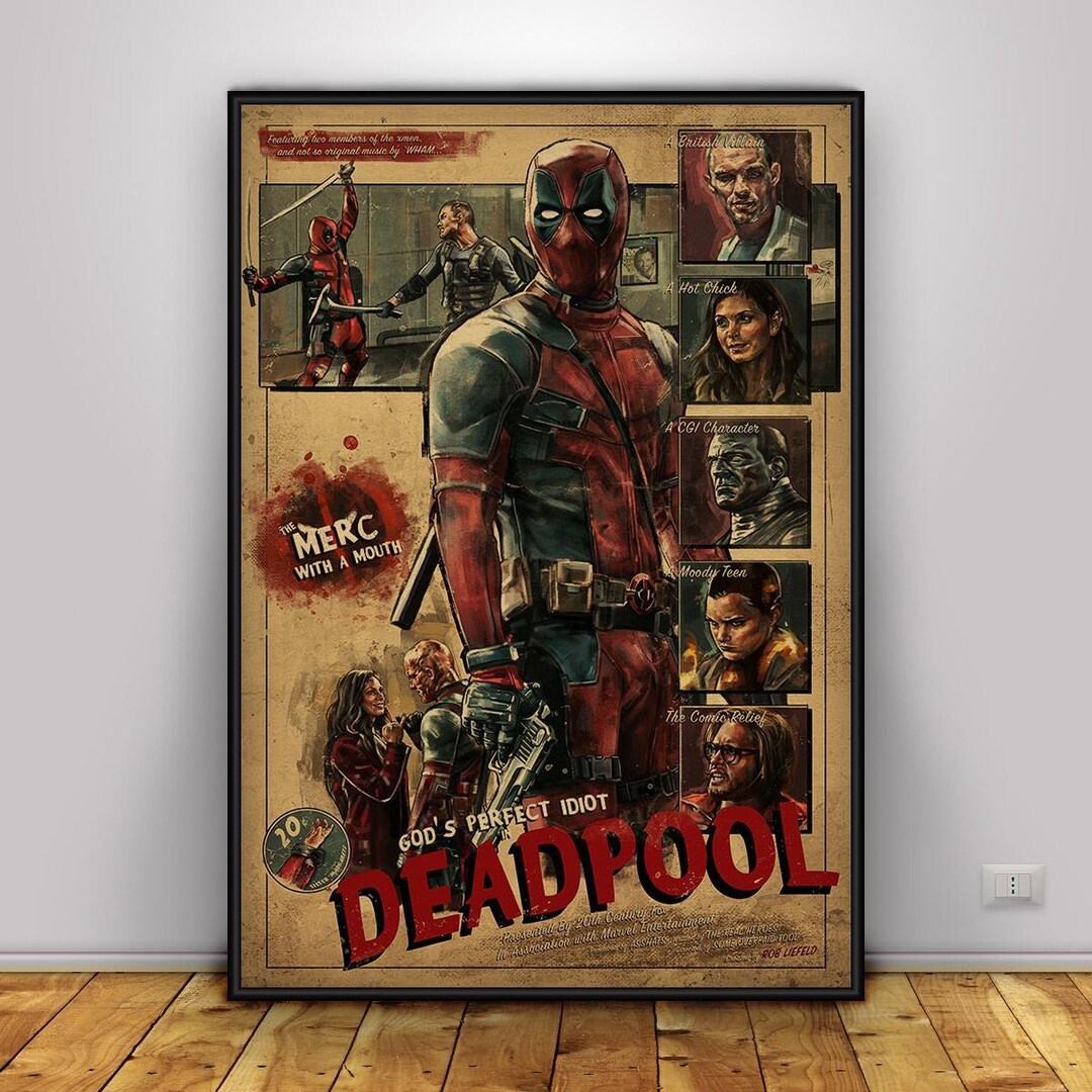 Deadpool Poster, Wade Wilson Wall Art, Superhero Comedy Movie Decor ...