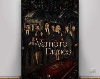 The Vampire Diaries poster, Damon Salvatore en Elena Gilbert muurkunst, tv-serie print, cadeauposter