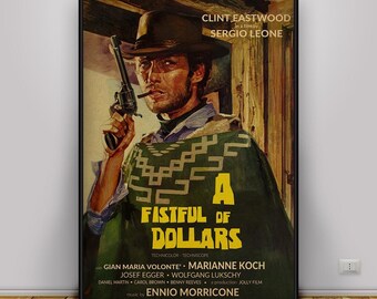 A Fistful of Dollars poster, Clint Eastwood Wall Art, decor western film, Sergio Leone filmprint, cadeauposter