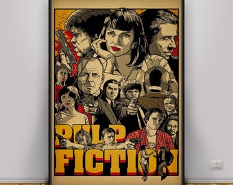 Pulp Fiction poster, Quentin Tarantino kunst aan de muur, decor cultmisdaad film, retro bioscoopfilm print, cadeau poster