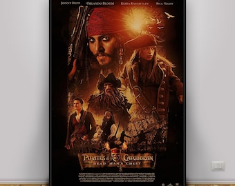 Pirates of the Caribbean Poster, Adventure Fantasy Wall Art, Johnny Depp Movie Decor, Pirate Ship Film Print, Gift Poster