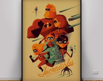 The Incredibles-poster, decor superheldfamiliefilm, print retro-animatiefilm, cadeauposter
