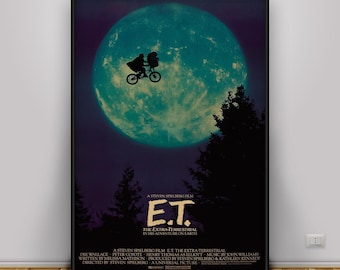 ET de buitenaardse poster, kunst aan de muur Steven Spielberg, klassieke sci-fi familiefilm decor, retro filmprint, cadeauposter