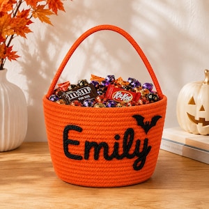 Personalized Halloween Basket, Custom Trick or Treat Basket, Halloween Candy Bucket, Kids Halloween Gift Basket, Pumpkin Basket