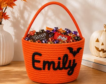 Personalized Halloween Basket, Custom Trick or Treat Basket, Halloween Candy Bucket, Kids Halloween Gift Basket, Pumpkin Basket