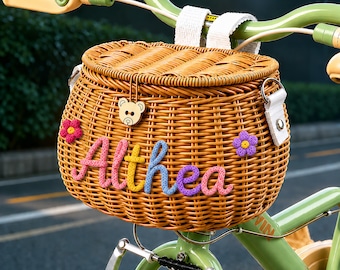 Personalized Kids Basket Bag, Custom Bike Basket, Name Bicycle Basket with Lid, Scooter Basket, Kids Name Basket for Girls Boys, Kids Gift