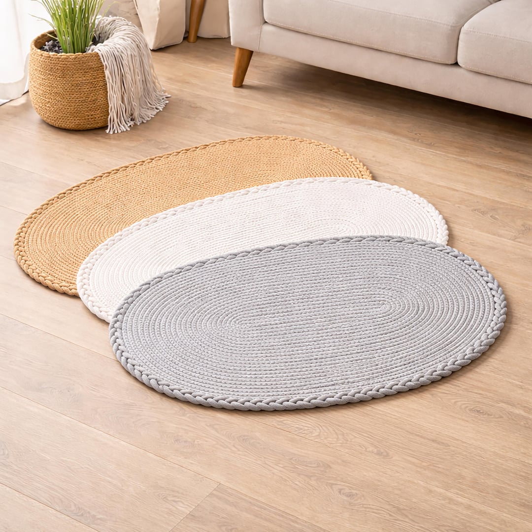 Mat For Rugs Hand-woven Cotton Rope Oval Floor Mat, Braided Cotton Rug, Entryway Rug ...