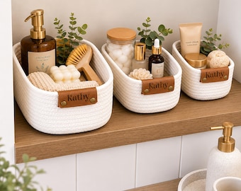 Personalized Cotton Basket Set of 5,Custom Name Organizer Basket, Shelf Baskets, Nursery Storage Baskets, Baby Shower Gift,Housewarming Gift