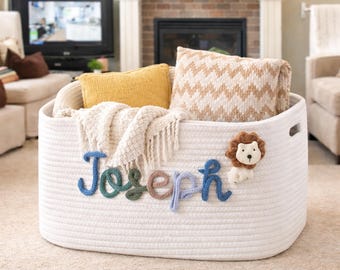 Large Personalized Cotton Rope Storage Basket, Multi Size Toy Storage Bin, Blanket Basket, Laundry Basket, Home Organizer Basket, Baby Gift