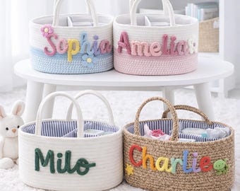 Personalized Cotton Rope Basket, Nursery Storage Basket, Nursery Diaper Caddy, Diaper Organizer Basket, Baby Shower Gift Basket, Baby  Gift