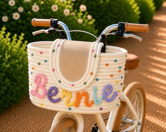 Personalized Kids Bike Basket, Custom Bicycle Basket, Woven Scooter Basket, Tricycle Basket, Balance Bike Basket Gift, Kids Name Bike Basket