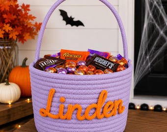 Personalized Halloween Basket, Custom Trick or Treat Basket, Halloween Candy Bucket, Kids Halloween Basket, Pumpkin Basket, Custom Name Gift
