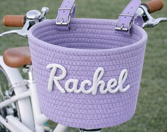 Personalized Bike Basket, Cotton Rope Bicycle Basket, Custom Name Bike Basket, Kids Scooter Basket, Kids Birthday Gift, Kids Graduation Gift