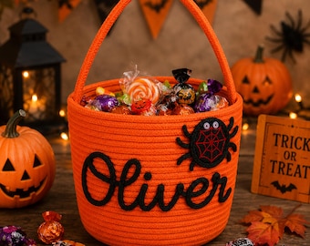 Personalized Halloween Basket, Custom Trick or Treat Basket, Halloween Candy Bucket, Kids Halloween Gift, Custom Name Basket, Boo Basket