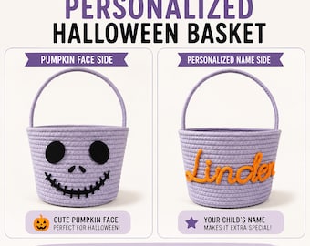Personalized Halloween Basket, Custom Trick or Treat Basket, Halloween Candy Bucket, Pumpkin Basket, Kids Halloween Gift, Kids Name Basket