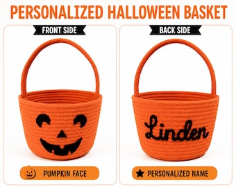 Personalized Halloween Basket, Custom Trick or Treat Basket, Halloween Candy Bucket, Pumpkin Basket, Kids Halloween Gift, Name Basket