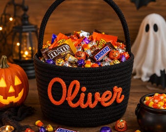 Personalized Halloween Basket, Custom Trick or Treat Basket, Halloween Candy Bucket, Kids Halloween Gift,Custom Name Basket, Boo Basket Gift