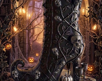 Jarrón de Halloween con forma de bota de bruja, decoración de calavera y rosa, detalles góticos para el hogar, centro de mesa de bruja para arreglos florales, regalo espeluznante de Halloween
