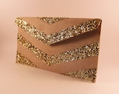 SALE Gold Glitter Chevron Envelope Clutch- last one