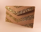 SALE Gold Glitter Chevron Envelope Clutch- last one