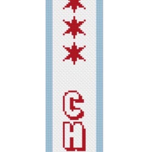 Patrón de punto de cruz para llavero con la bandera de Chicago (4,5 cm x 20 cm) - Descarga digital