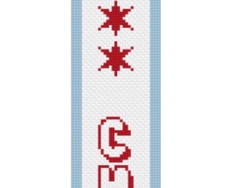 CHI/ Chicago Flag Key Fob Needlepoint Pattern (1.8”x 8”) - Digital Download
