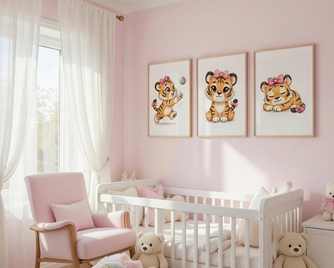Cub Prints Watercolor Tiger Nursery Set – Girl Safari Cub Prints – Instant Digital ...