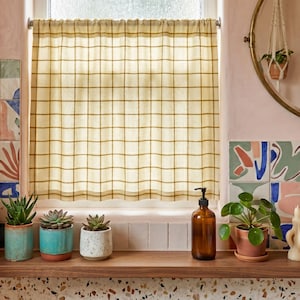 Retro Kitchen Baking Gift Idea Check Pattern Cafe Curtain Sheer Shabby Chic Decor Grid Design Light Filtering Privacy Screen Eclectic Home Sophisticated Color Palette Modern Apartment Essential Textured Fabric Panel Decorative Window Surround Linear Design Trend Aesthetic Household Item Stylized Abstract Stripe Theme Quality Interior Soft Goods Accessory Millennial Core Aesthetic Retro Home Ornament Nostalgic Apartment Accent