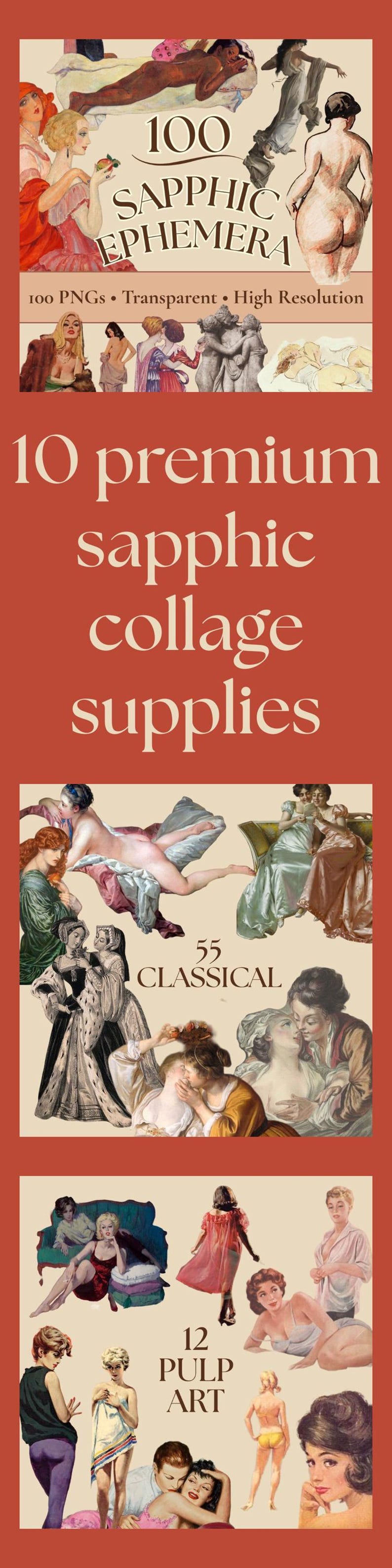 Vintage Sapphic Art Clipart Bundle Commercial Use Png Sticker Sheet Queer Collage Supplies Lgbtq Ephemera Printable Junk Journal Kit image 19