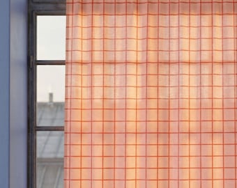 Coral Red Sheer Curtain Funky Dorm Essentials Nostalgic Aesthetic Home Decor MidCentury Modern Living Room Soft Light Drapes Chic Apartment