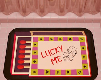 Unique Bath Mat Matchbox Design Home Decor Eclectic Bathroom Cute Dopamine Core Housewarming Gift Idea Retro Homeware Midcentury Modern Vibe