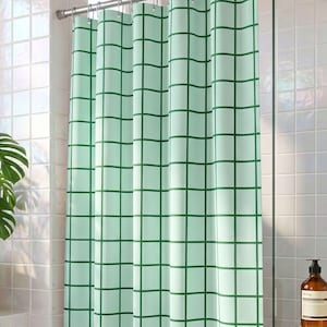 Beachy Shower Curtain Mint Grid Design Sea Foam Blue Bathroom Decor Modern Homeware Relaxed Vibe Retro Aesthetic Coastal Chic Gift Idea Minimalist Pastel Checkered Textile Soft Aqua Geometric Layout Waterproof Fabric Drapery Interior Design Accessory Trendy Restroom Upgrade Abstract Art Panel Unique Living Space Ornament Pale Turquoise Hues Soothing Bathroom Accent Light Teal Grid Lines High Quality Polyester Material