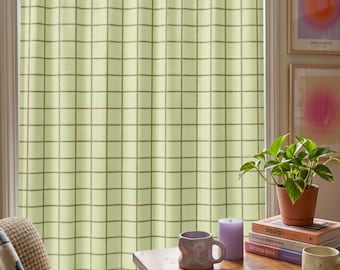 Pannello per tenda trasparente verde con motivo a griglia, decorazione per soggiorno, tessuto per finestra, estetica botanica, salvia, accessorio per casa e ufficio.