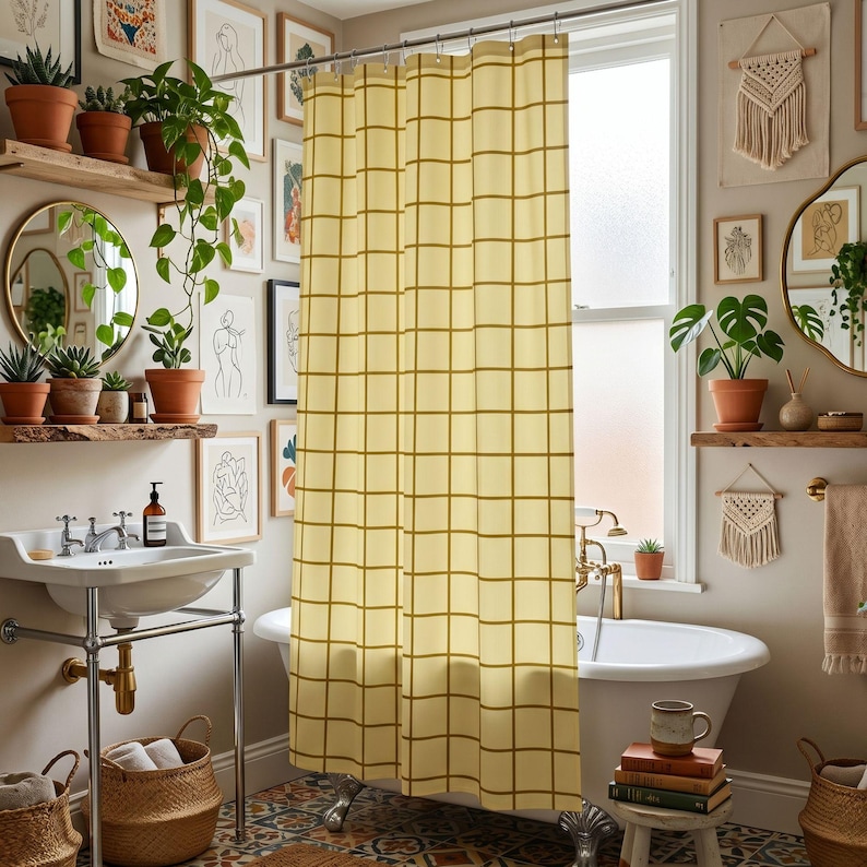 Relaxed Vibe Beachy Shower Curtain Mint Grid Design Sea Foam Blue Bathroom Decor Modern Homeware Retro Aesthetic Coastal Chic Gift Idea Retro Linear Graphic Sophisticated Color Palette Modern Apartment Essential Textured Fabric Screen Eye Catching Focal Point Artistic Bath Surround Heavy Duty Material Sustainable Material Choice Versatile Decorating Option Bold Statement Piece Alternative Lifestyle Accessory Comfortable Standing Surface